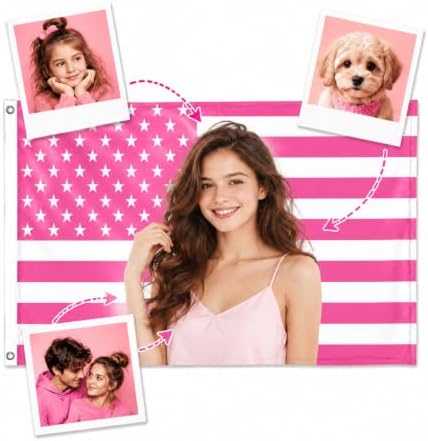 Custom Pink American US Flag with Picture