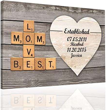 Mom Established Love Tiles Framed Canvas