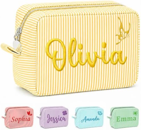 Personalized Embroidered Makeup Bag for Women Girl Custom Cosmetic Bag Gift | Bridesmaid Gifts for Wedding Birthday Gifts for Teen Initial Name Bag Large Capacity Travel Toiletry Pouch Make up bag