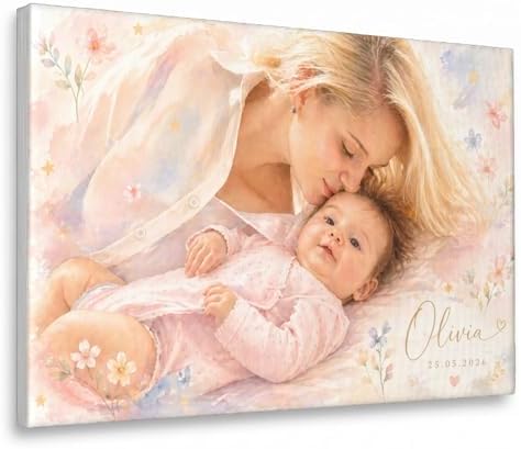 Personalized Floral Watercolor Portrait Canvas