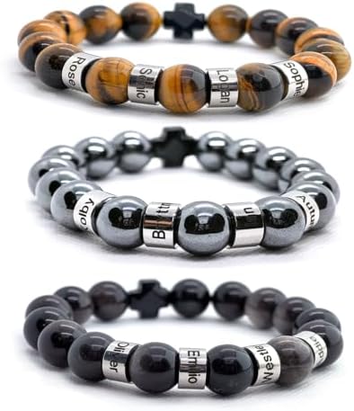 Personalized Stone Beads Bracelets for Men with Name